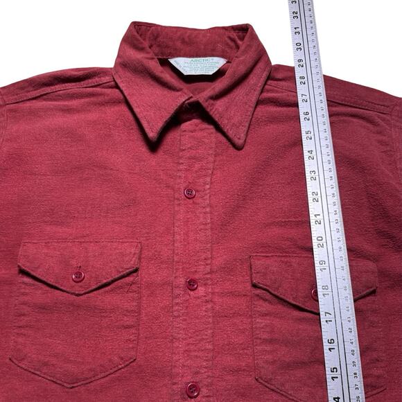 Vintage Arctic Chamois Shirt Button L USA Made 90s Mens Long Sleeve Red Solid - Picture 6 of 7